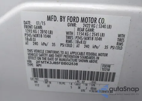 2015 Ford Edge Sel z USA, uszkodzony, nr VIN 2FMTK3J85FBB02538